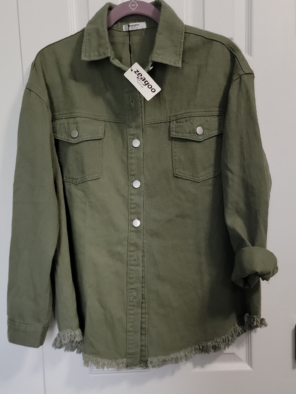zeagoo Olive Green Button-Up Utility Shacket L